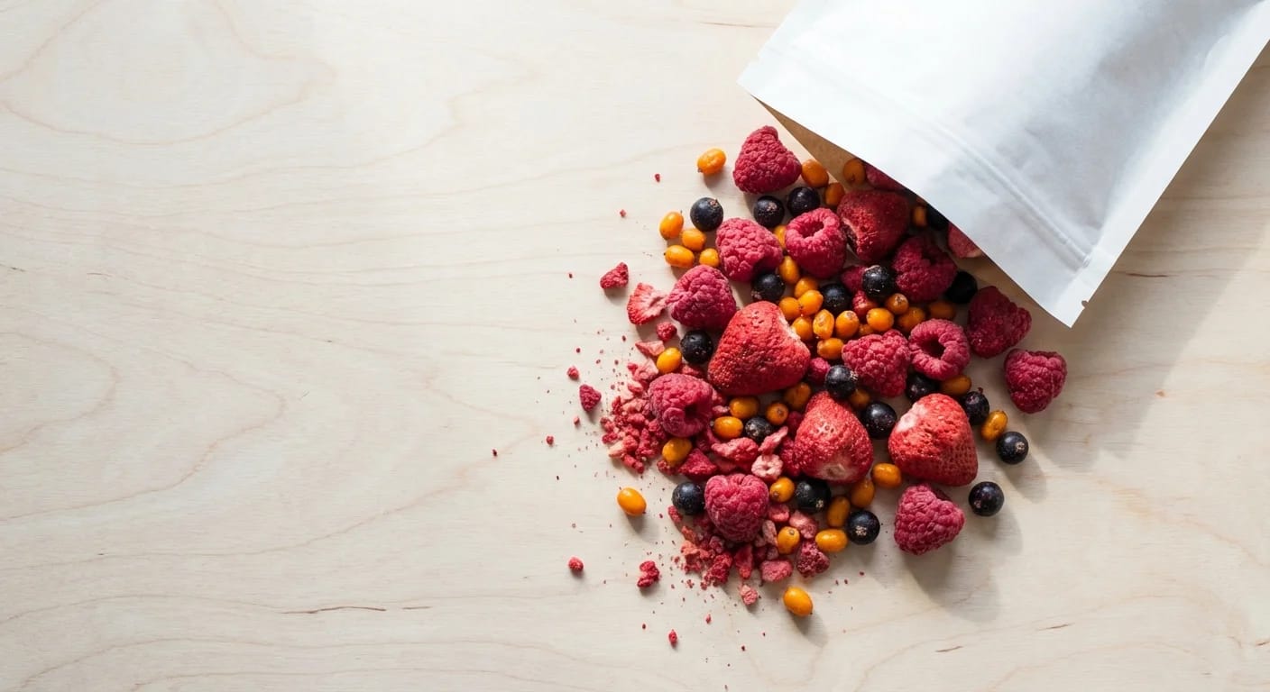 Bulk freeze-dried berries in wholesale packaging