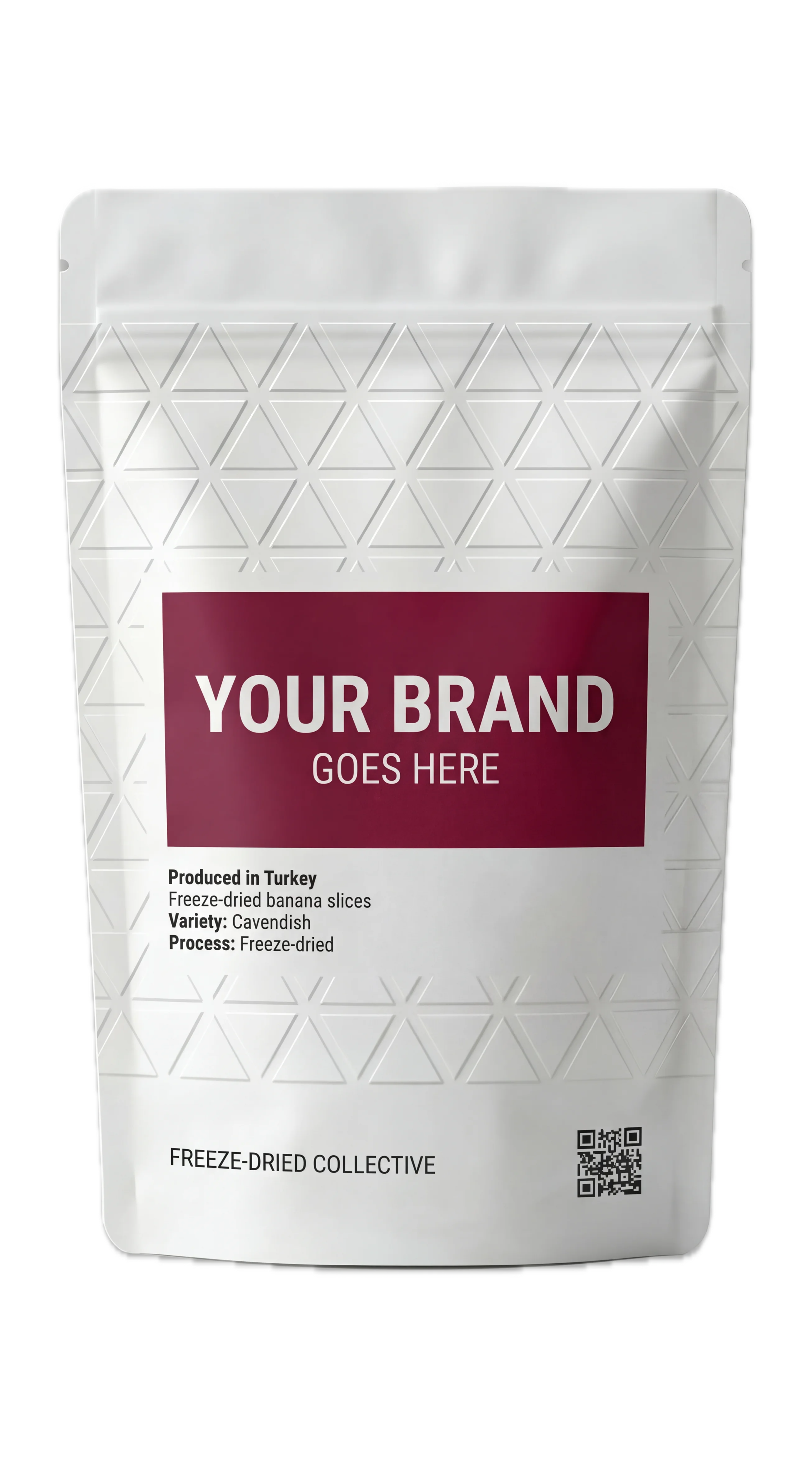 Freeze-dried strawberry product packaging showcasing 100% natural fruits